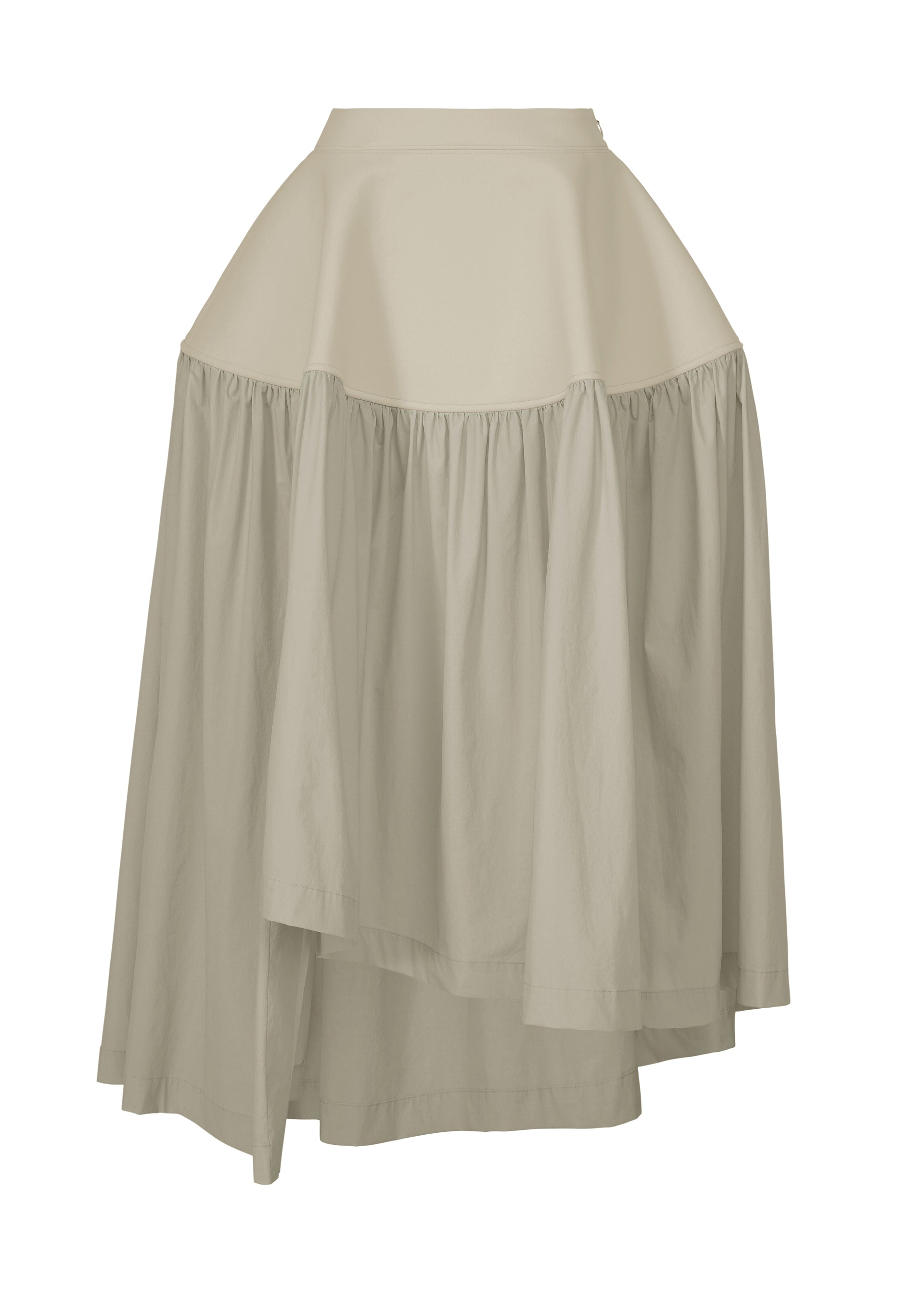 A product shot of the ISSEY MIYAKE MUTE skirt in light gray.