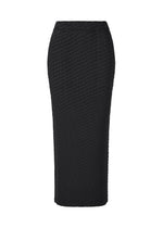 A product shot of the ISSEY MIYAKE SLEEK PLEATS skirt in black.