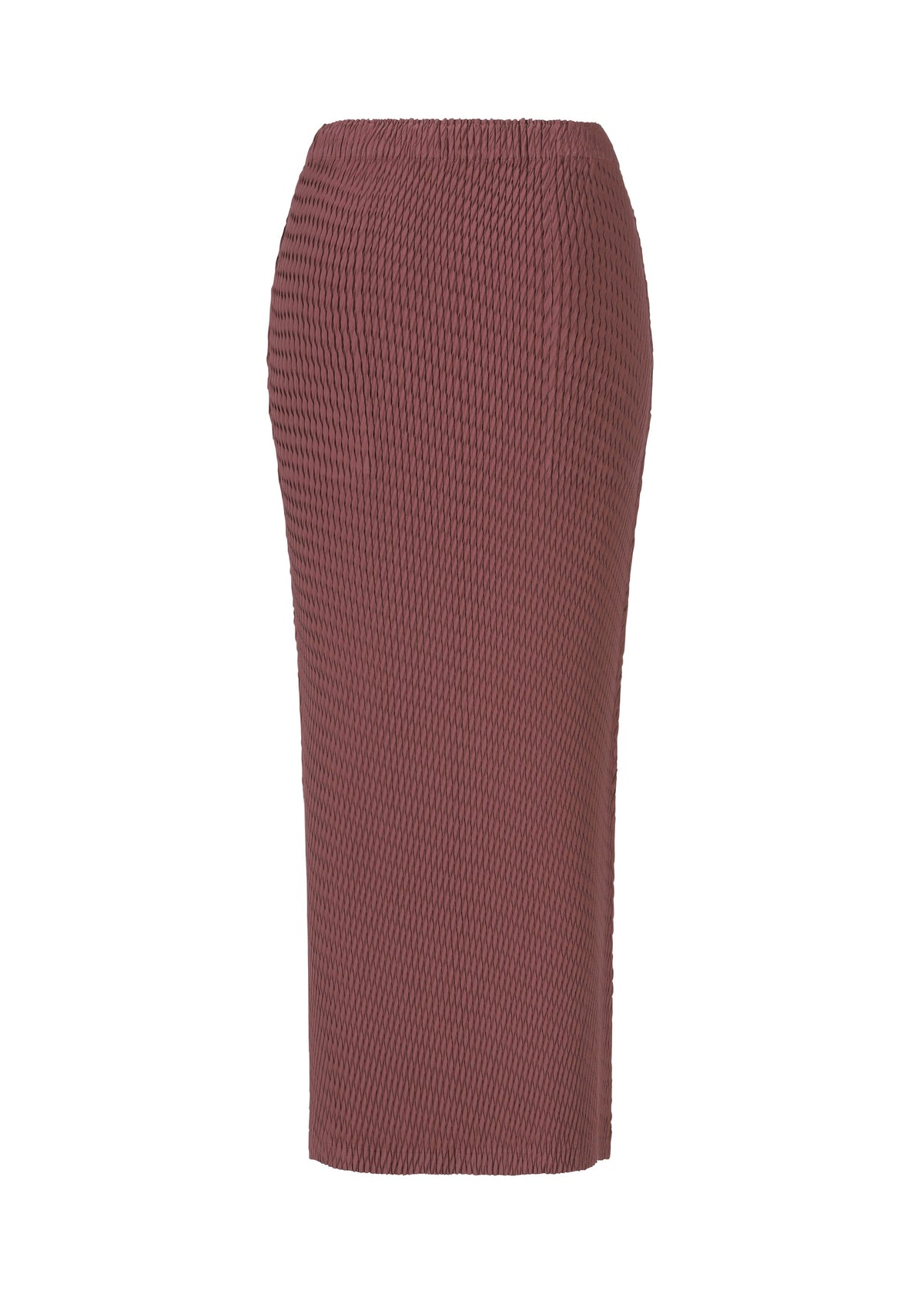 A detail shot of the ISSEY MIYAKE SLEEK PLEATS skirt.