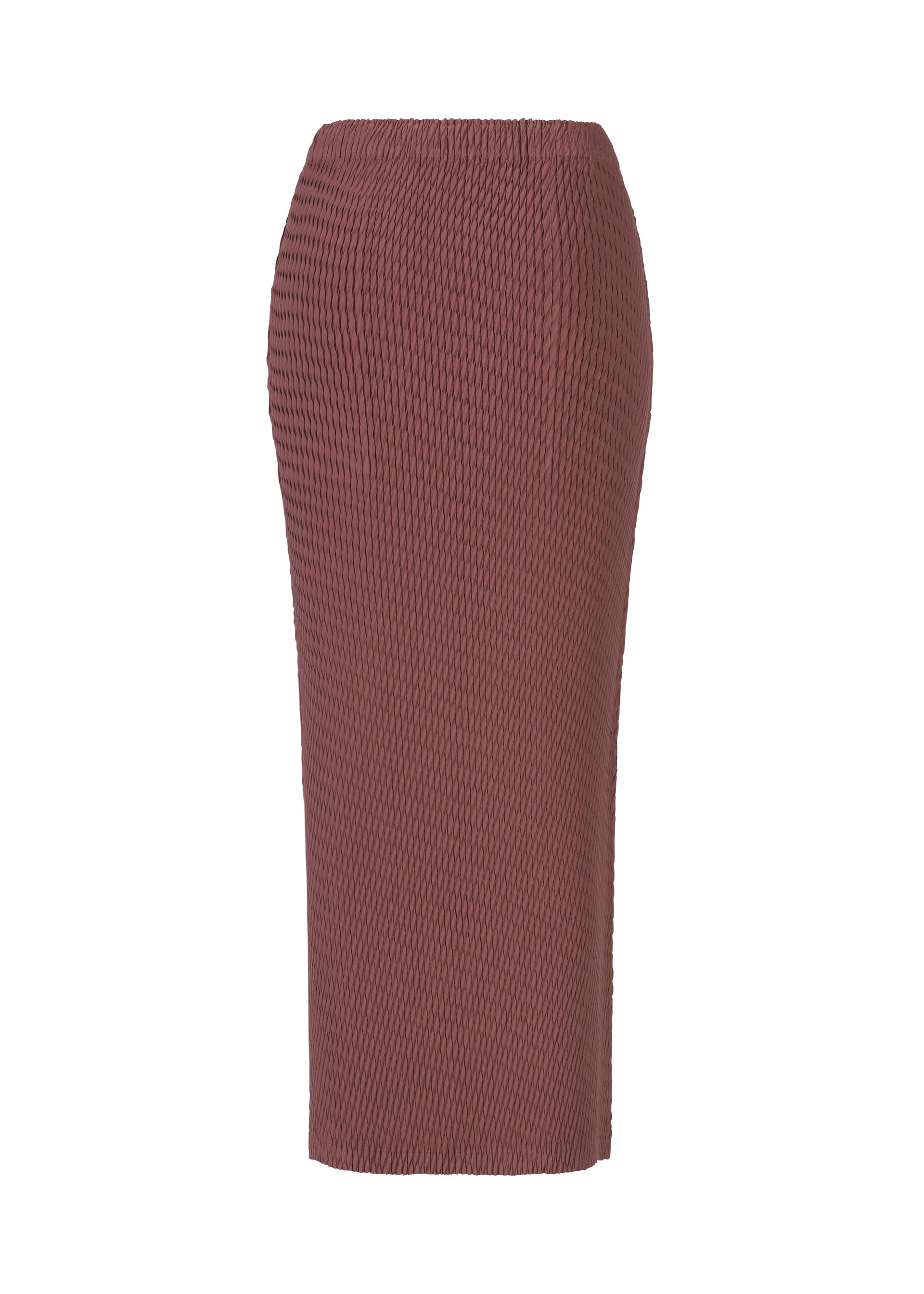 A detail shot of the ISSEY MIYAKE SLEEK PLEATS skirt.