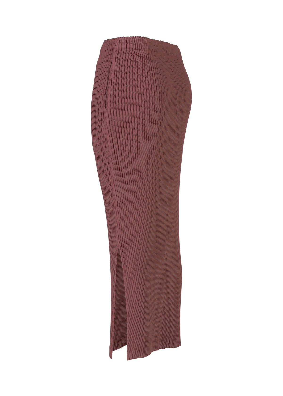 A detail shot of the ISSEY MIYAKE SLEEK PLEATS skirt.