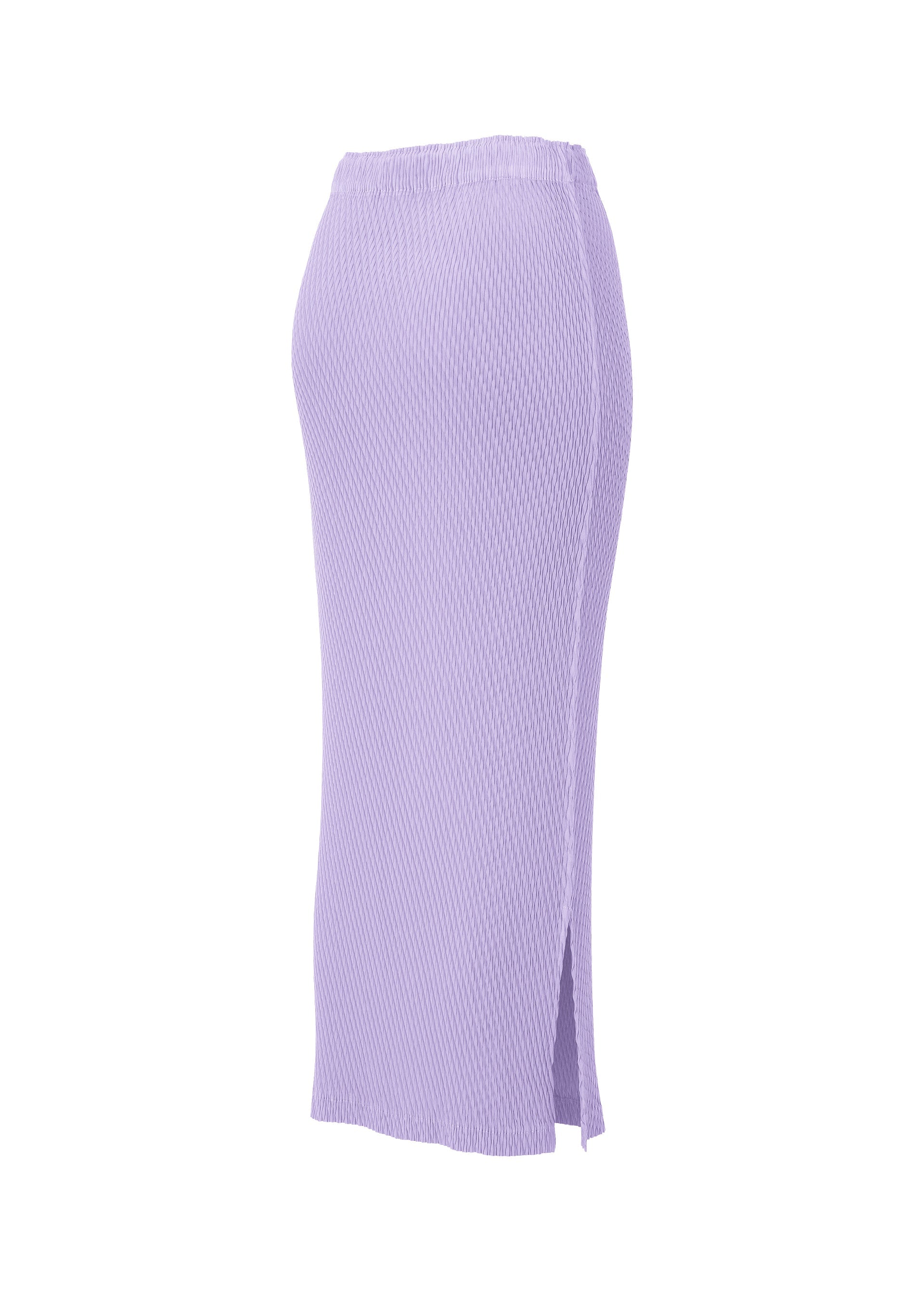 A detail shot of the ISSEY MIYAKE RHOMBUS PLEATS skirt.