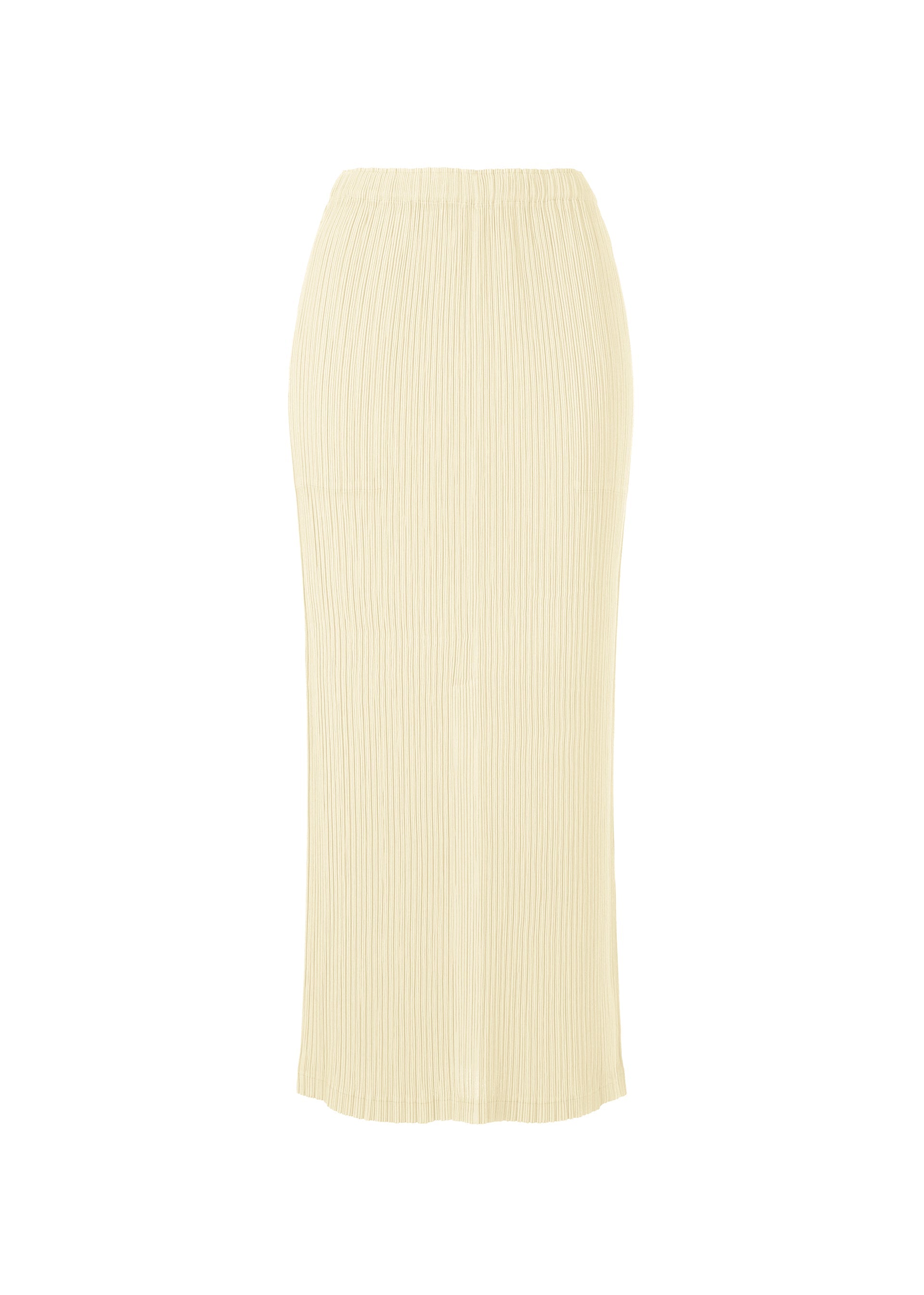 A product shot of the ISSEY MIYAKE HATCHING PLEATS skirt in off-white (02).