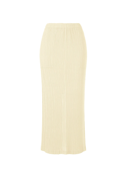 A product shot of the ISSEY MIYAKE HATCHING PLEATS skirt in off-white (02).