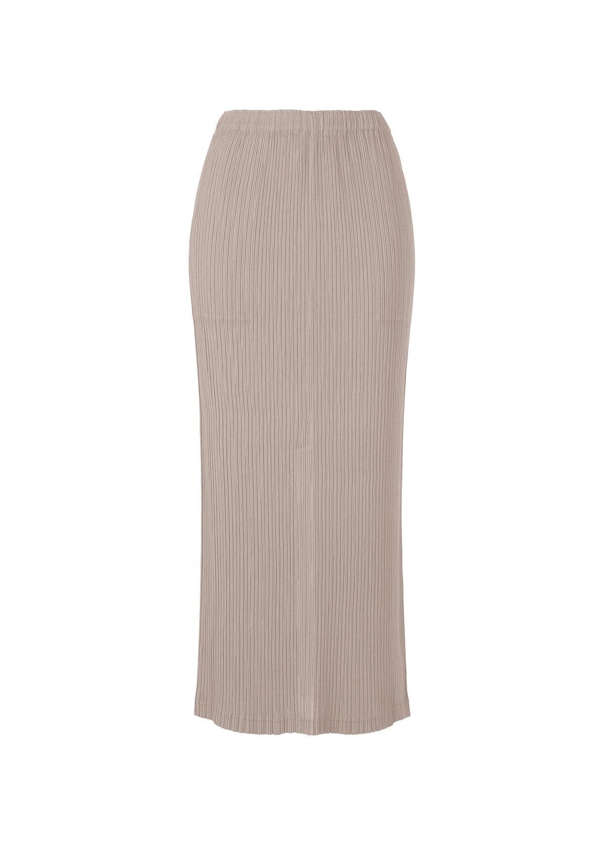 A product shot of the ISSEY MIYAKE HATCHING PLEATS skirt in greige (10).