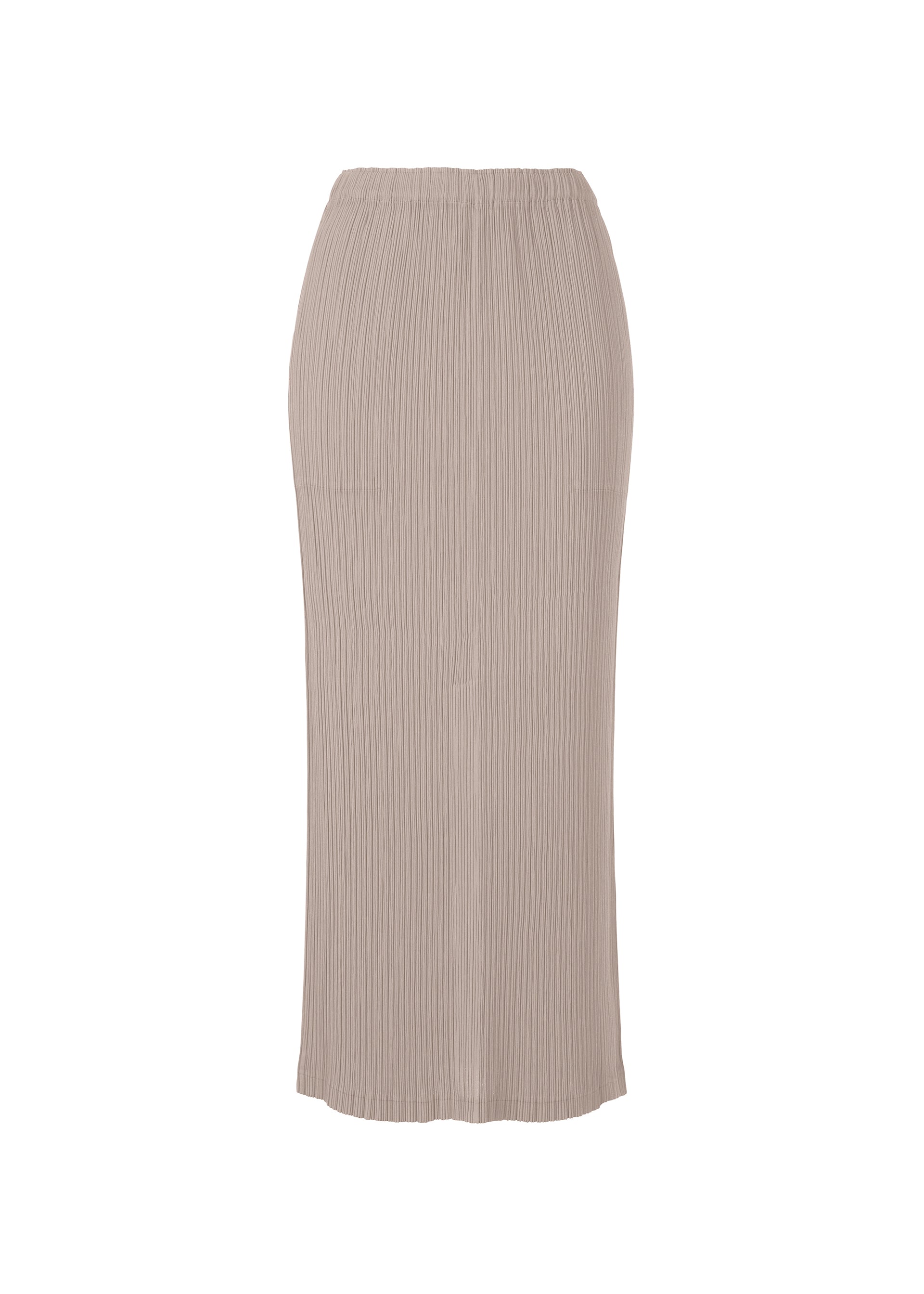 A product shot of the ISSEY MIYAKE HATCHING PLEATS skirt in greige (10).
