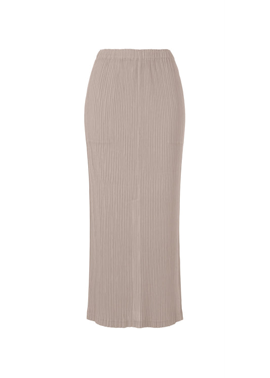 A product shot of the ISSEY MIYAKE HATCHING PLEATS skirt in greige (10).