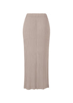 A detail shot of the ISSEY MIYAKE HATCHING PLEATS skirt.