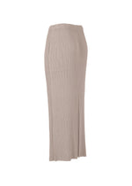 A detail shot of the ISSEY MIYAKE HATCHING PLEATS skirt.