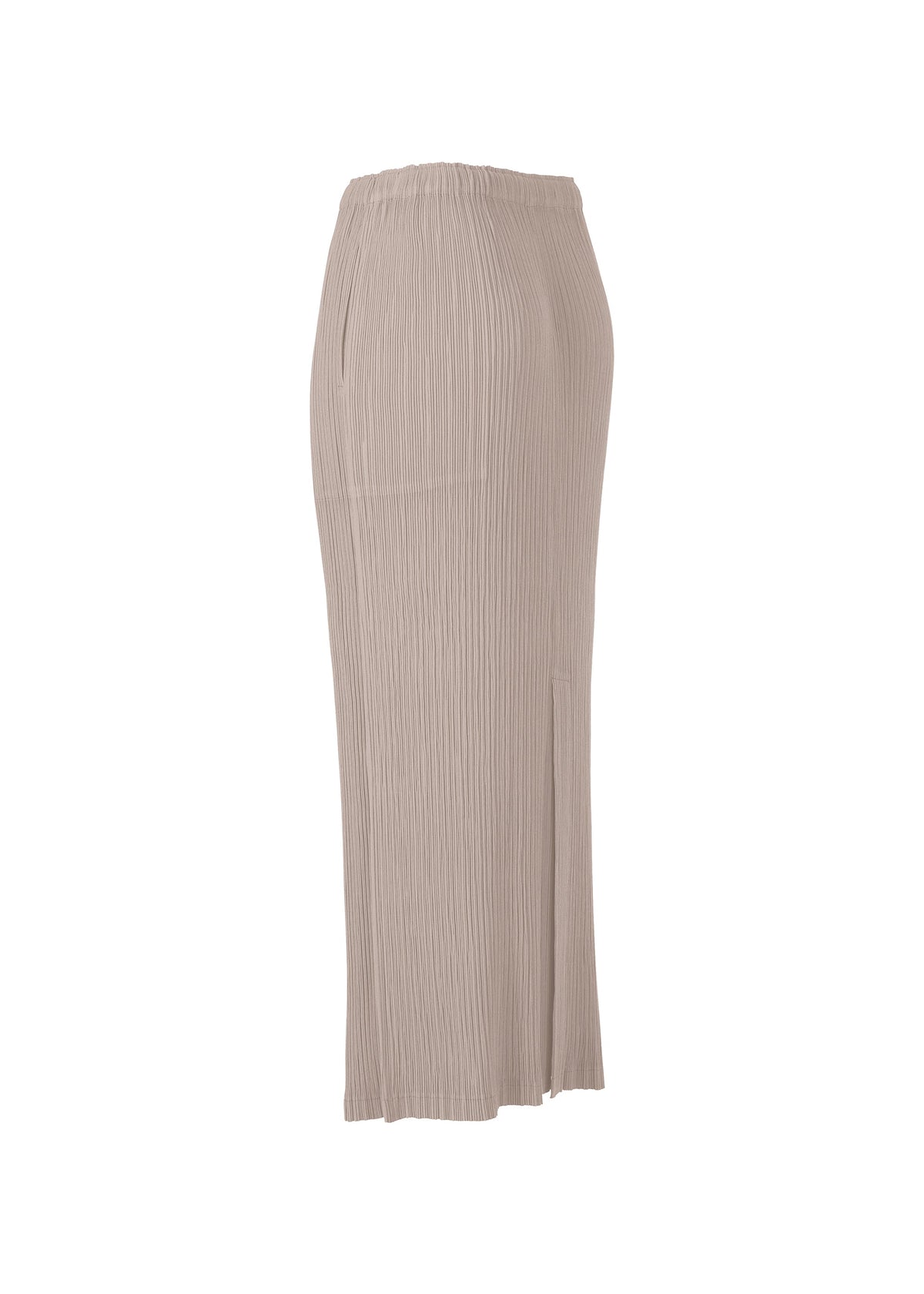 A detail shot of the ISSEY MIYAKE HATCHING PLEATS skirt.