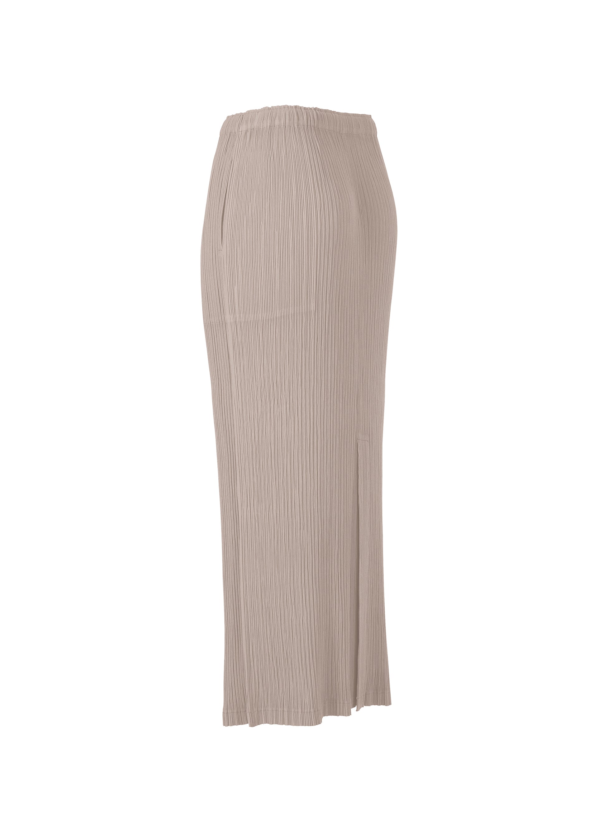 A detail shot of the ISSEY MIYAKE HATCHING PLEATS skirt.
