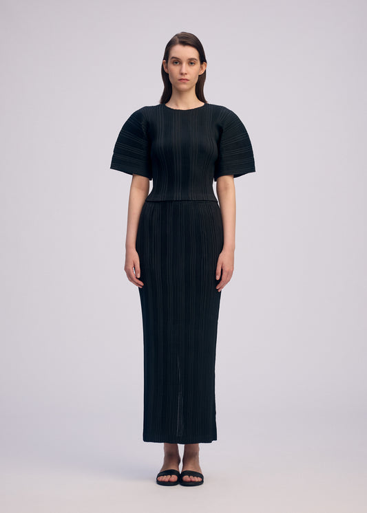 LINEN LIKE RIB PLEATS Skirt Black