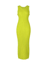 A product shot of the ISSEY MIYAKE WAVELET ENSEMBLE dress in parakeet green (64).