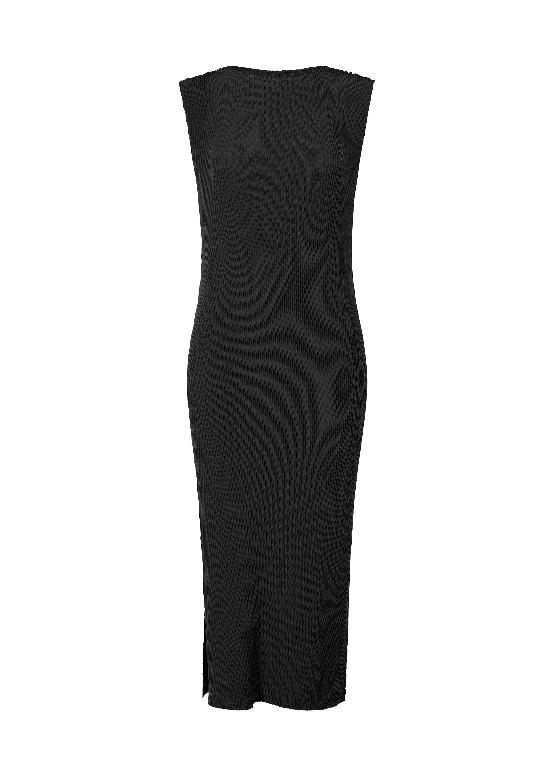 A product shot of the ISSEY MIYAKE RHOMBUS PLEATS dress in black (15).