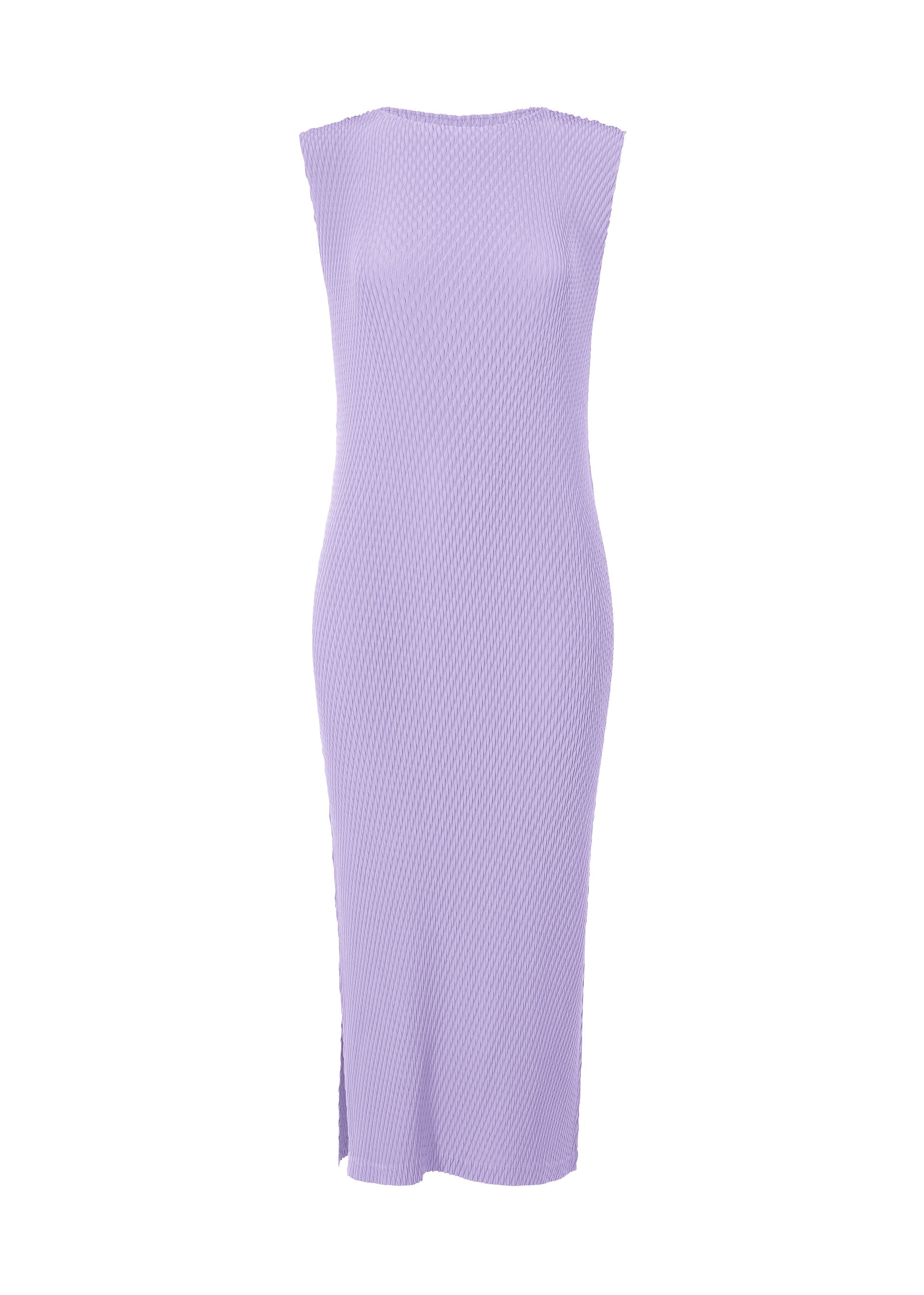 A product shot of the ISSEY MIYAKE RHOMBUS PLEATS dress in purple (81).