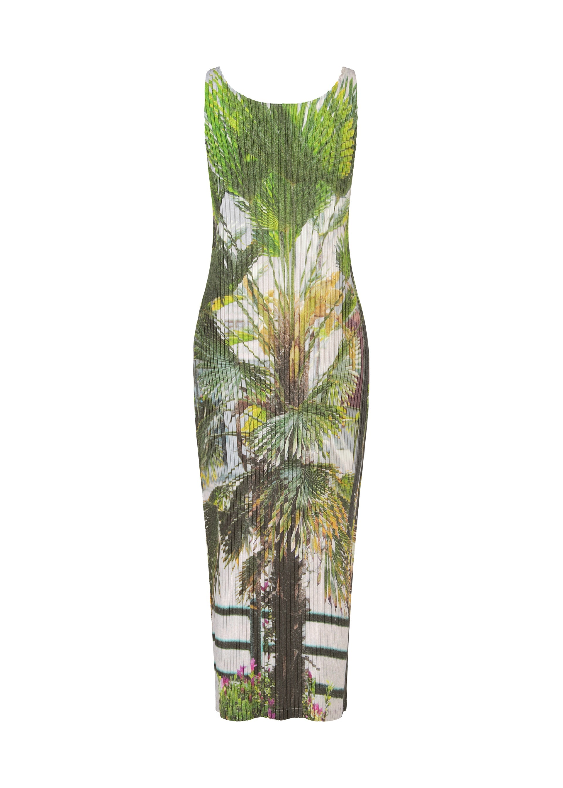 A detail shot of the ISSEY MIYAKE URBAN JUNGLE PLEATS dress.