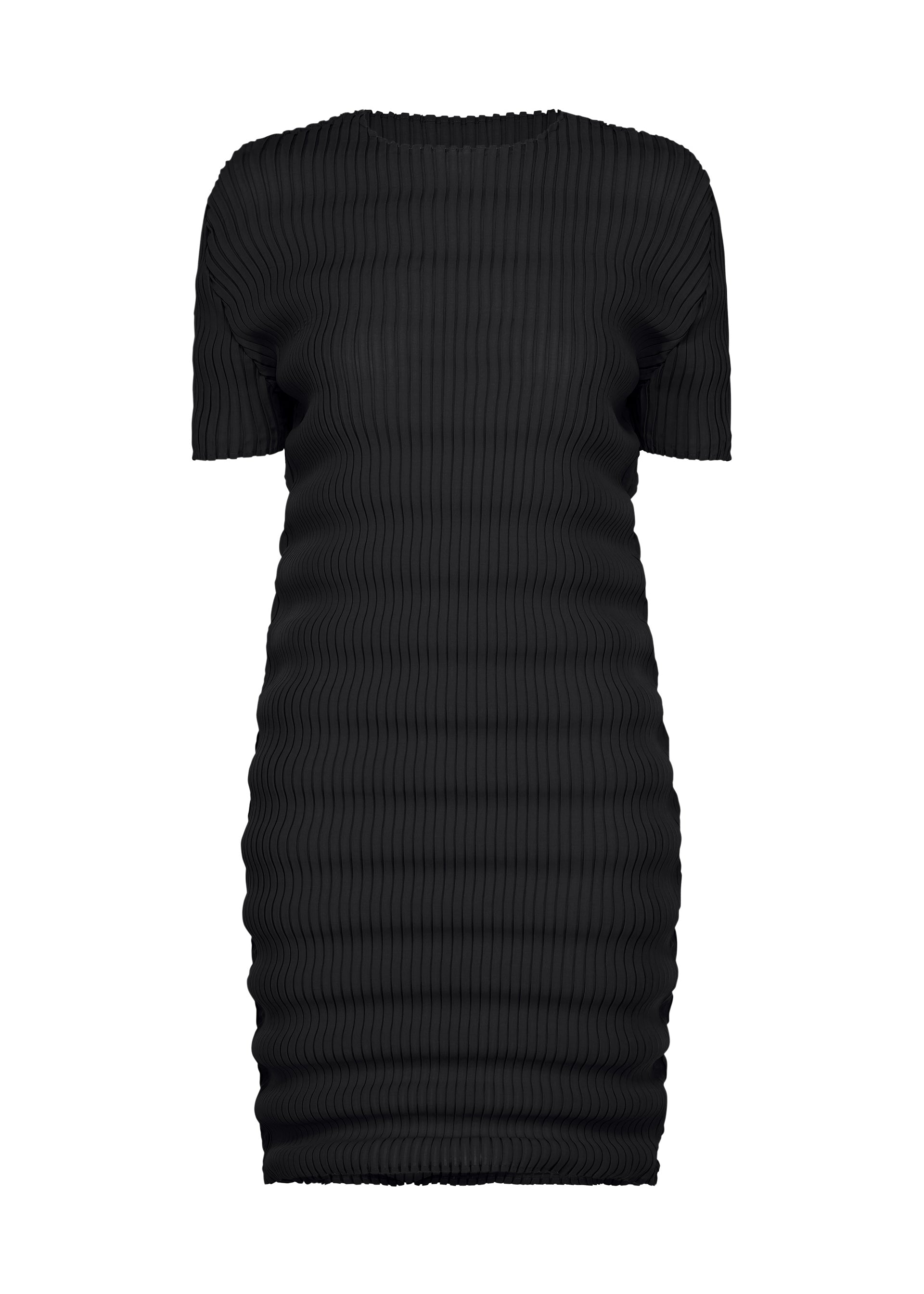 A product shot of the ISSEY MIYAKE SPRING PLEATS dress in black.
