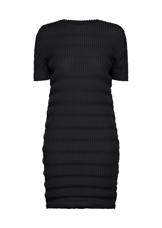 A product shot of the ISSEY MIYAKE SPRING PLEATS dress in black.