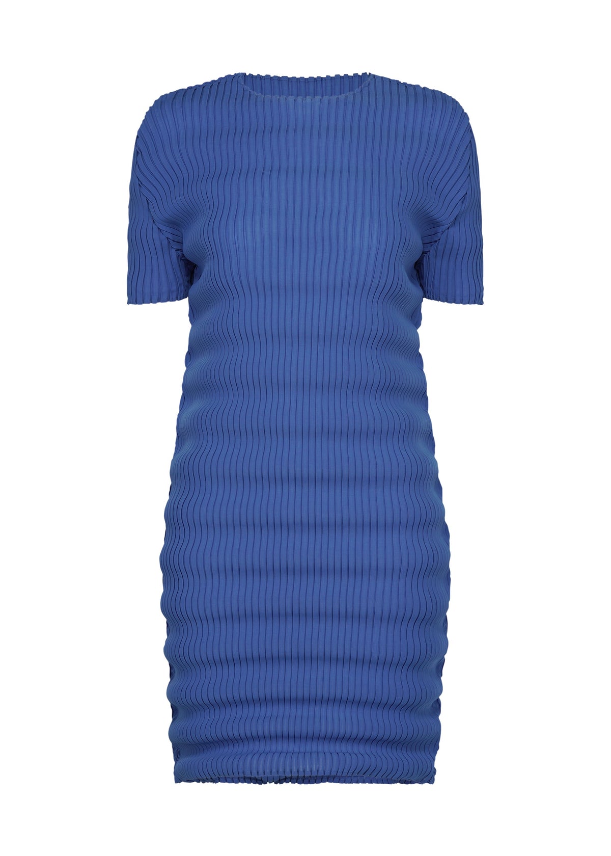 A product shot of the ISSEY MIYAKE SPRING PLEATS dress in starling blue.
