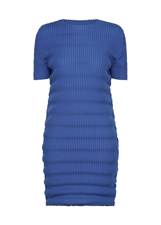 A product shot of the ISSEY MIYAKE SPRING PLEATS dress in starling blue.