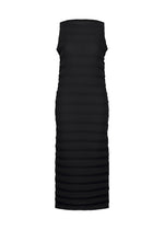 A product shot of the ISSEY MIYAKE SPRING PLEATS dress in black.