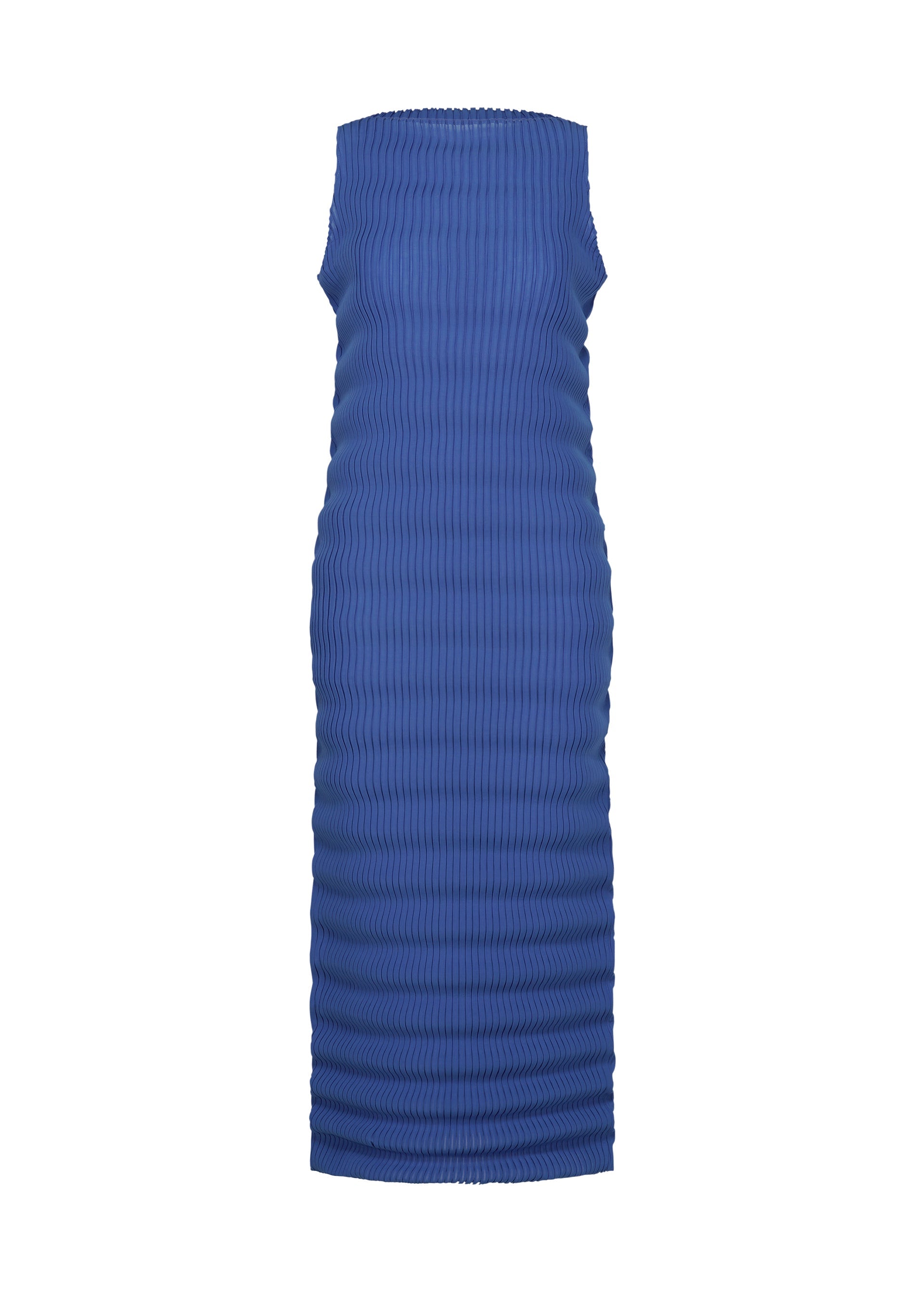 A product shot of the ISSEY MIYAKE SPRING PLEATS dress in starling blue.