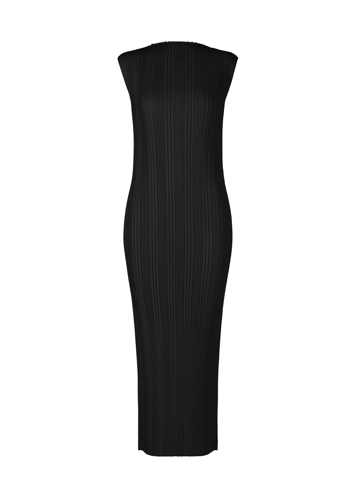 A product shot of the ISSEY MIYAKE LINEN LIKE RIB PLEATS dress in black (15).