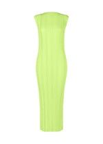 A product shot of the ISSEY MIYAKE LINEN LIKE RIB PLEATS dress in lime green (60).