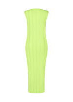 A detail shot of the ISSEY MIYAKE LINEN LIKE RIB PLEATS dress.