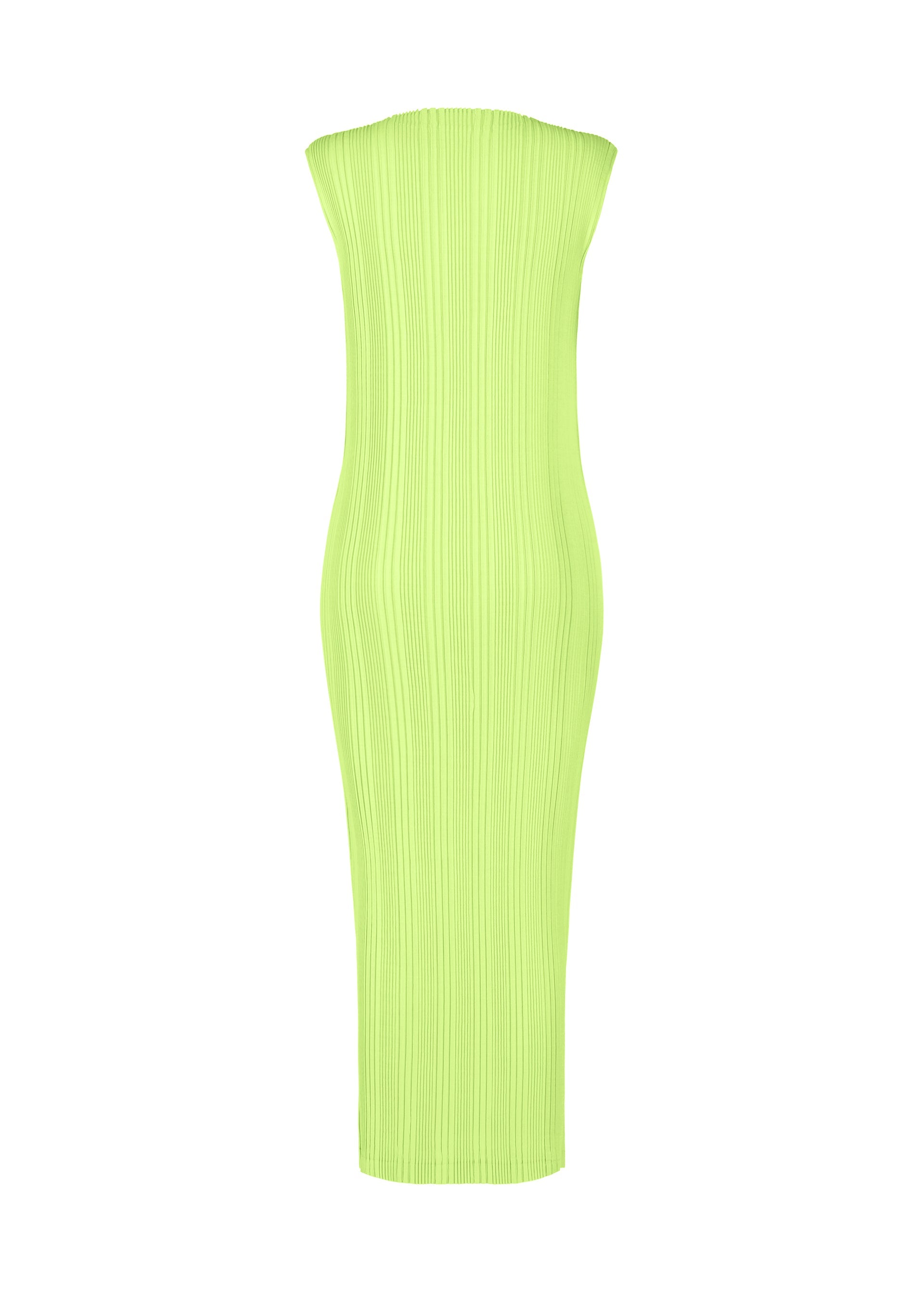 A detail shot of the ISSEY MIYAKE LINEN LIKE RIB PLEATS dress.