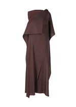 A product shot of the ISSEY MIYAKE PLEATED ON PLEATS dress in burgundy (85).