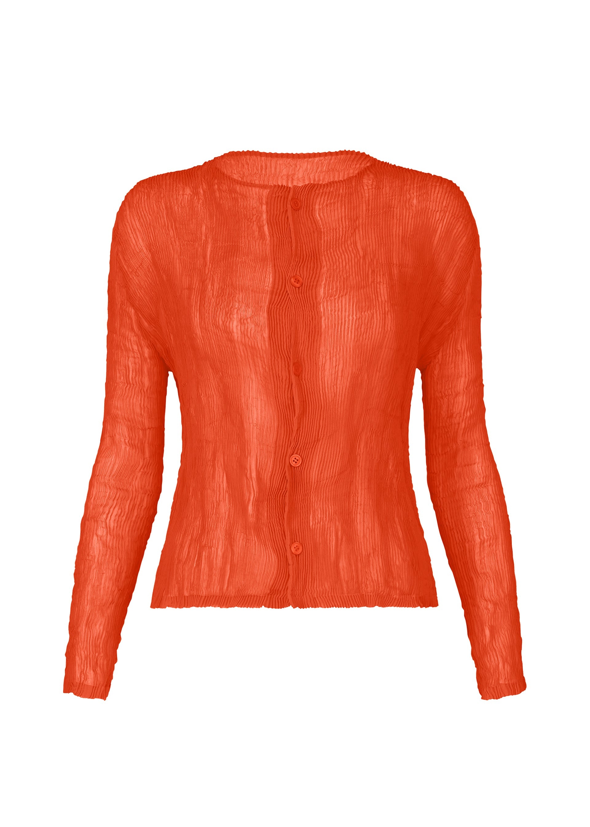 A product shot of the ISSEY MIYAKE CHIFFON TWIST 2 shirt in macaw red (28).