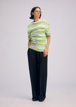 A model wears the ISSEY MIYAKE GENERIC WEAR STRIPES shirt.