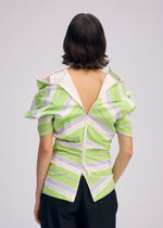 A model wears the ISSEY MIYAKE GENERIC WEAR STRIPES shirt.