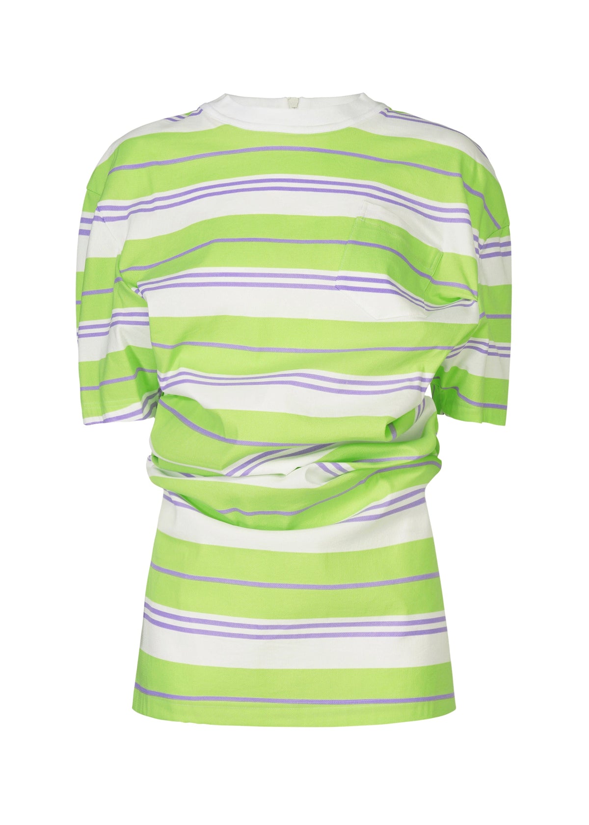 A product shot of the ISSEY MIYAKE GENERIC WEAR STRIPES shirt in green-hued (66).
