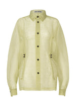 A product shot of the ISSEY MIYAKE DRAW TO FORM shirt in olive (68).