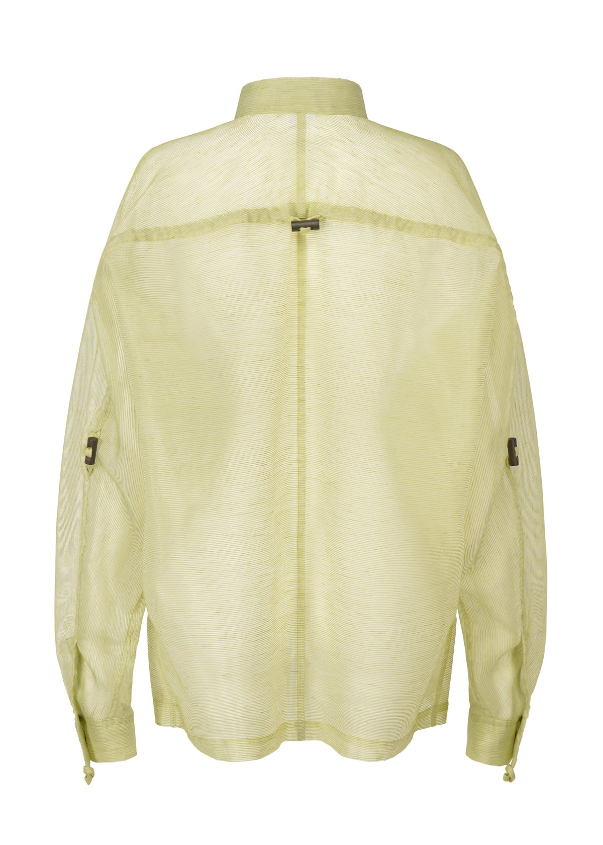 A detail shot of the ISSEY MIYAKE DRAW TO FORM shirt.