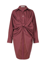 A product shot of the ISSEY MIYAKE TWISTED DRAPE shirt in burgundy (85).