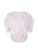 A product shot of the ISSEY MIYAKE TWISTED DRAPE top in light grey (11).