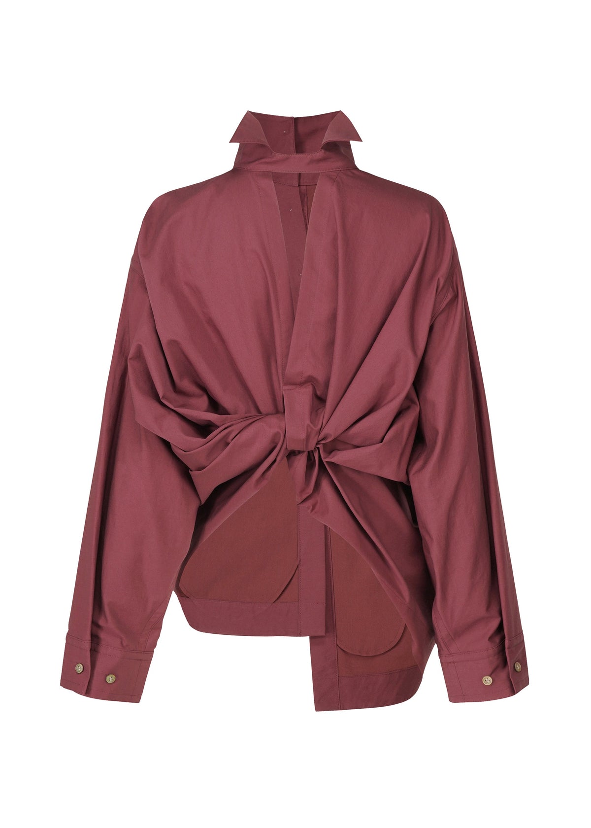 A detail shot of the ISSEY MIYAKE TWISTED DRAPE shirt.