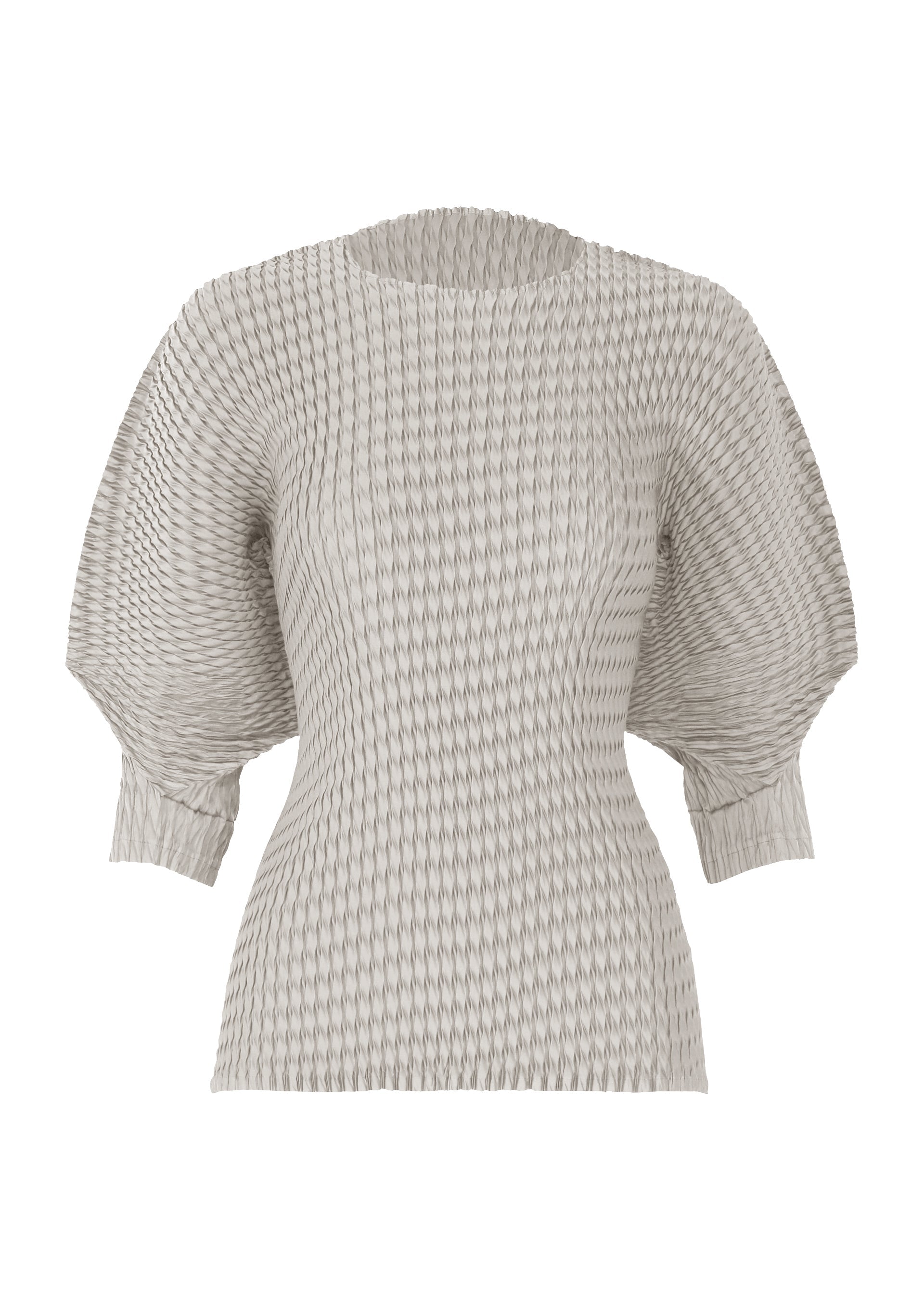 A product shot of the ISSEY MIYAKE SLEEK PLEATS shirt in light gray.