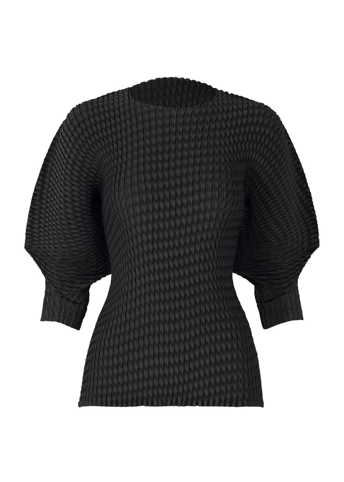 A product shot of the ISSEY MIYAKE SLEEK PLEATS shirt in black.