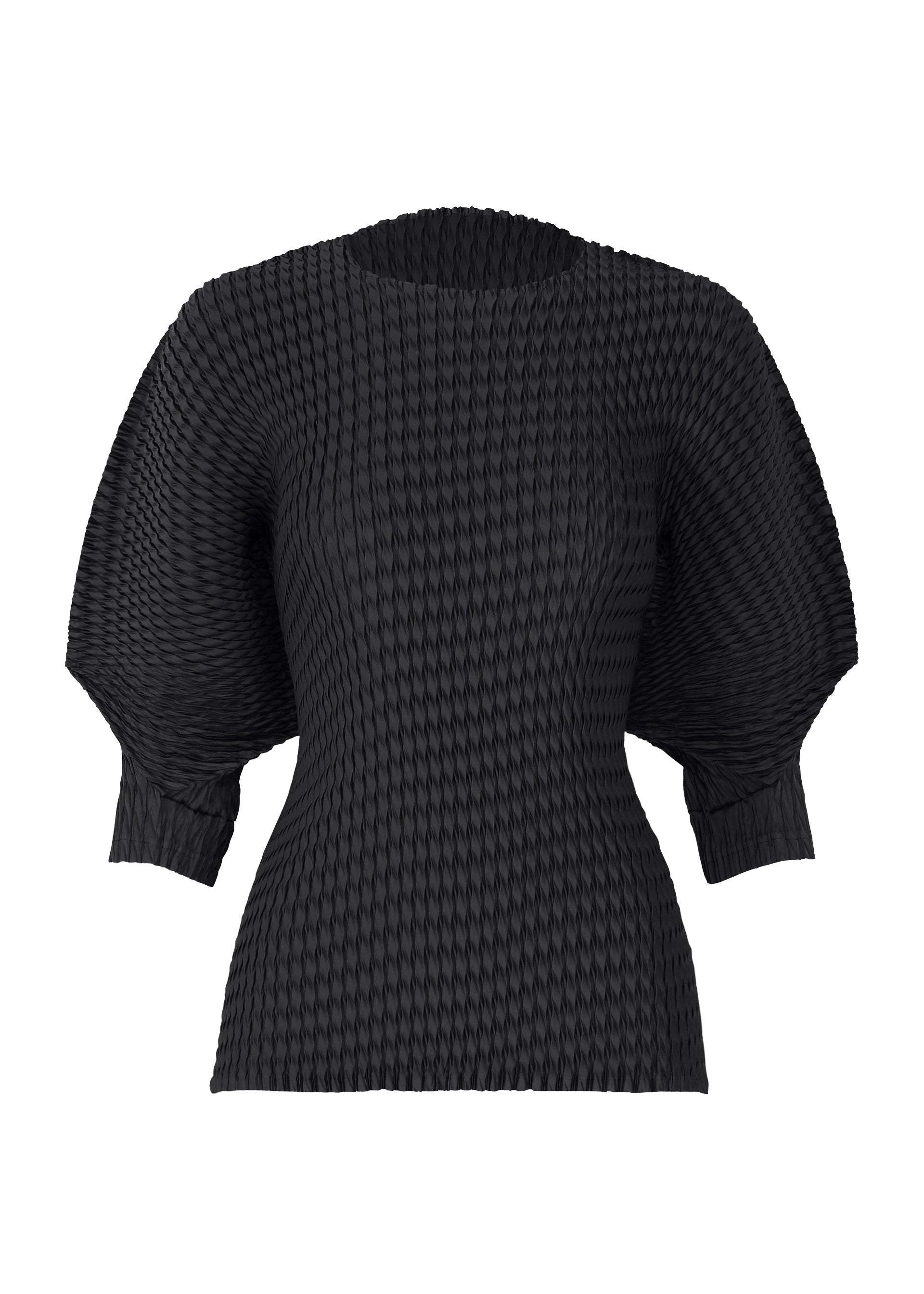 A product shot of the ISSEY MIYAKE SLEEK PLEATS shirt in black.