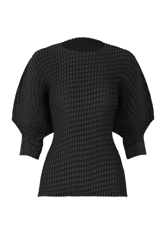 A product shot of the ISSEY MIYAKE SLEEK PLEATS shirt in black.