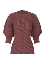 A product shot of the ISSEY MIYAKE SLEEK PLEATS shirt in burgundy.