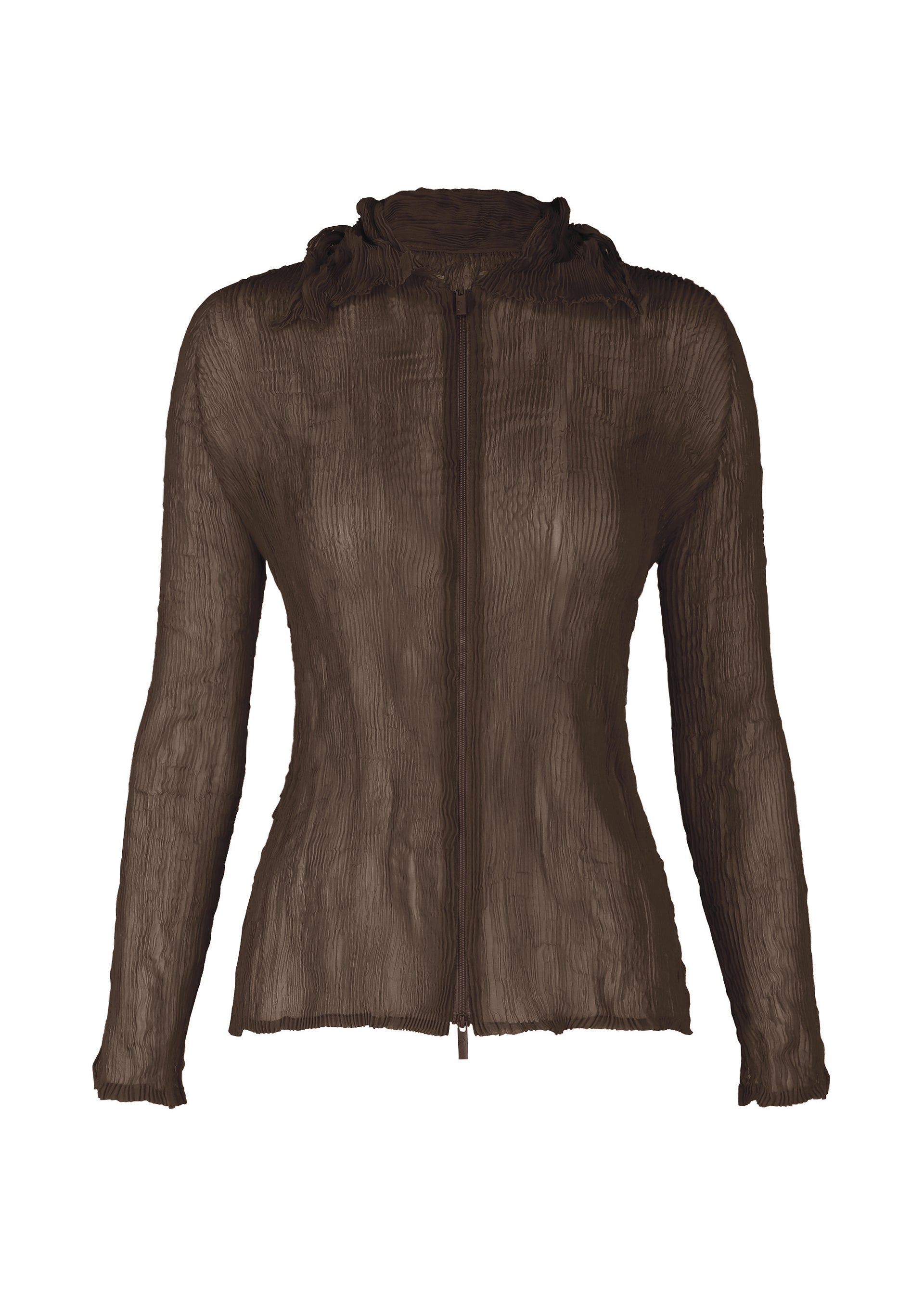 A product shot of the ISSEY MIYAKE CHIFFON TWIST 1 clothing in dark brown (45).