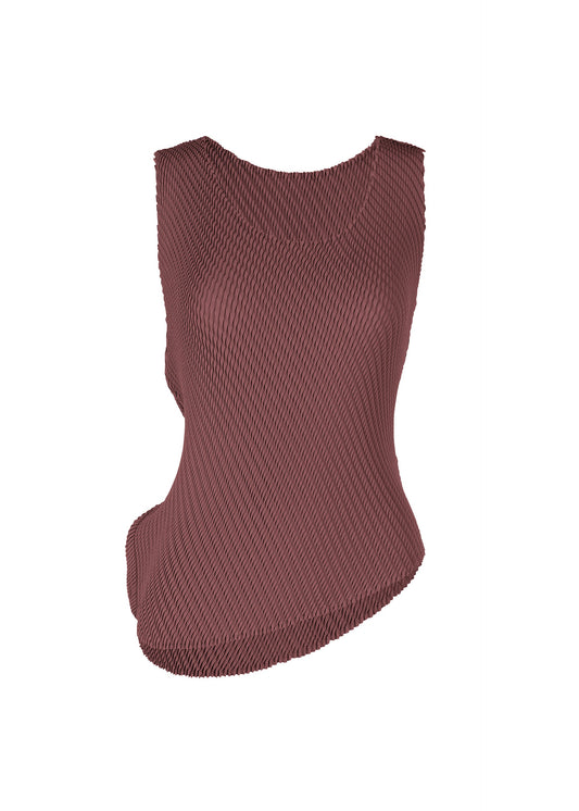 A product shot of the ISSEY MIYAKE MISTY PLEATS shirt in burgundy.