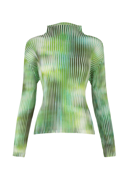 A product shot of the ISSEY MIYAKE OBSCURE PLEATS clothing in green-hued (66).