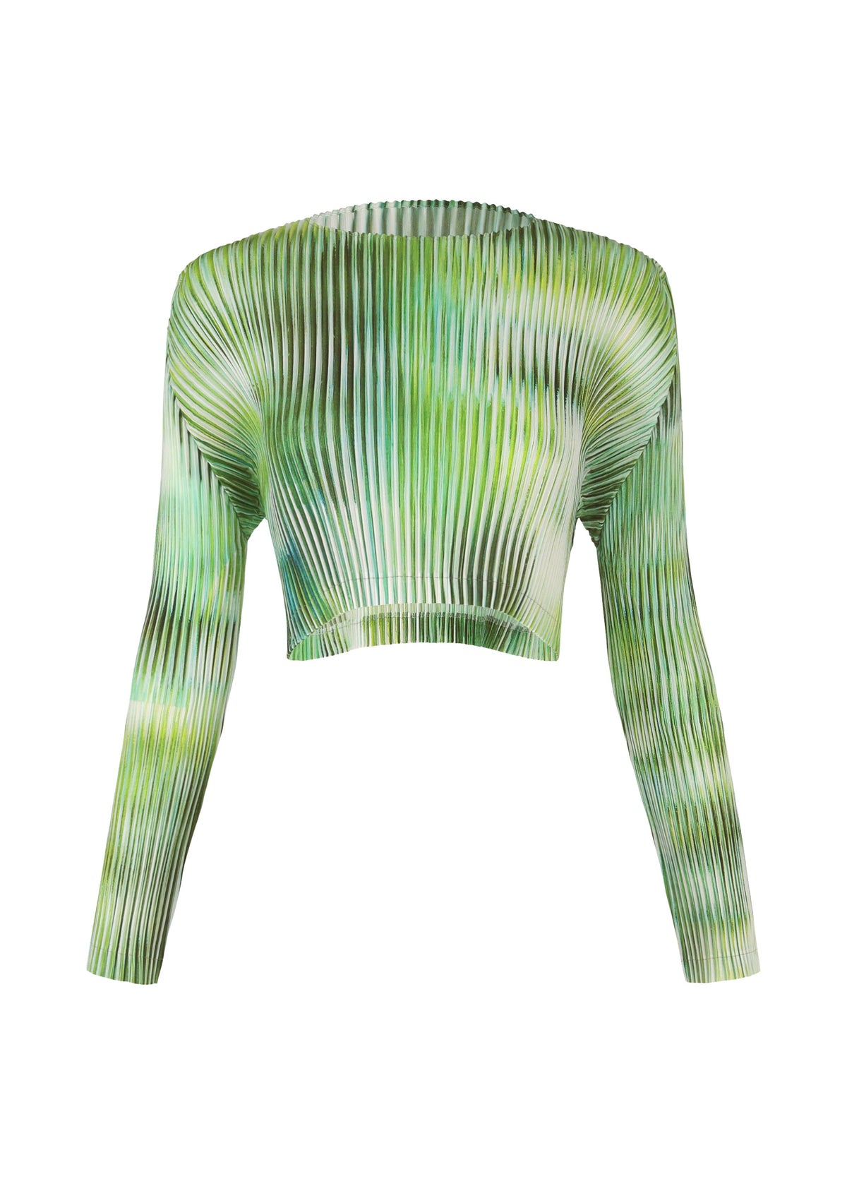 A product shot of the ISSEY MIYAKE OBSCURE PLEATS clothing in green-hued (66).