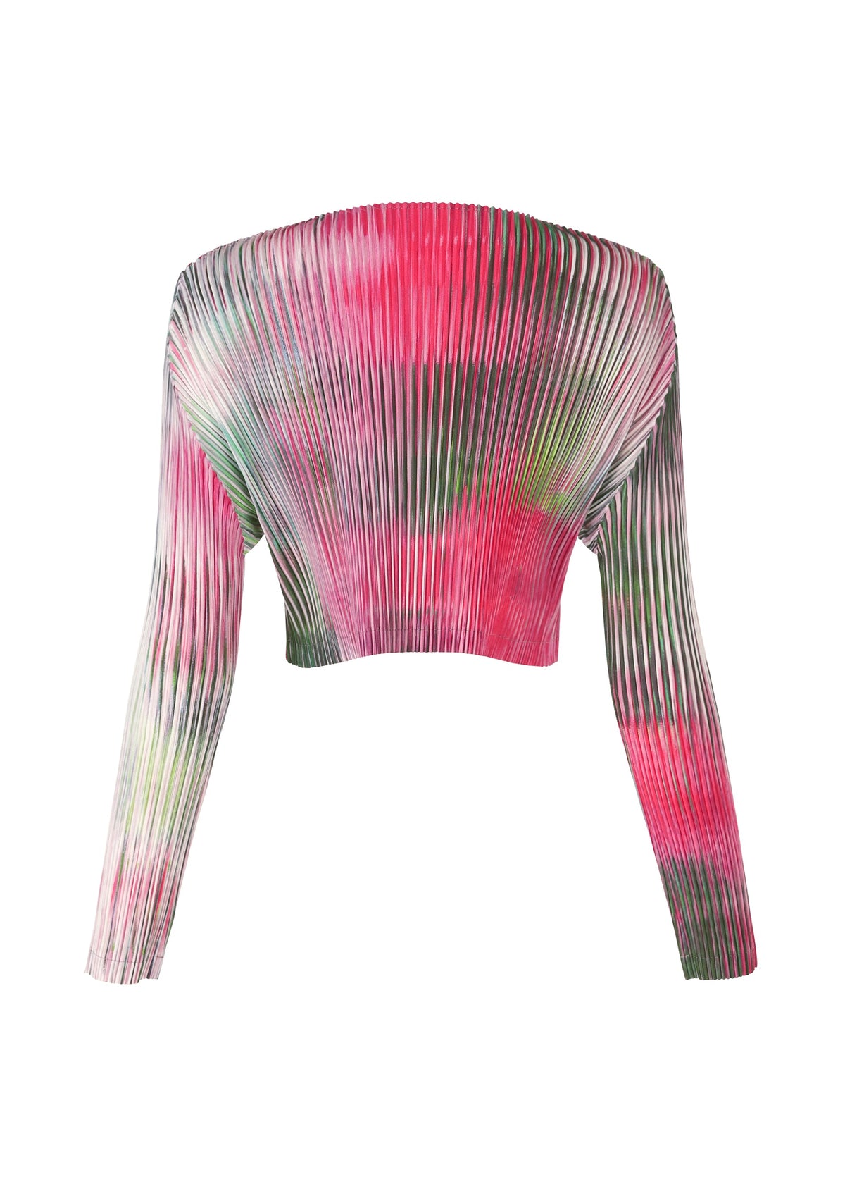 A detail shot of the ISSEY MIYAKE OBSCURE PLEATS clothing.